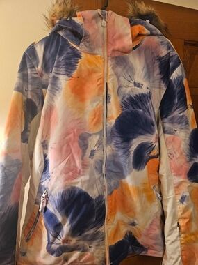 Roxy Floral Ski Jacket in Blue, Orange & Pink